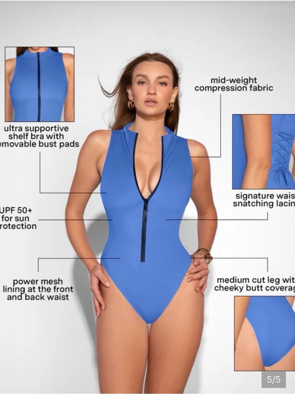 TA3 Hi Cut Sleeveless "Surfy" - SAPPHIRE - size XSmall, short torso $188 - Picture 2 of 2